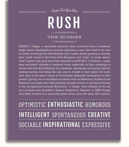 Rush Personalized Name Meaning Art Prints – Name Stories