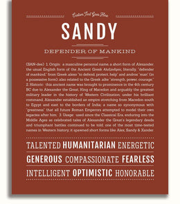 Sandy Personalized Name Meaning Art Prints – Name Stories