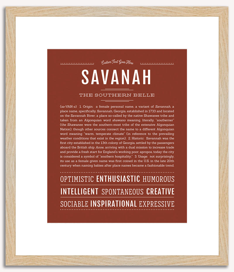 Savanah Personalized Name Meaning Art Prints – Name Stories