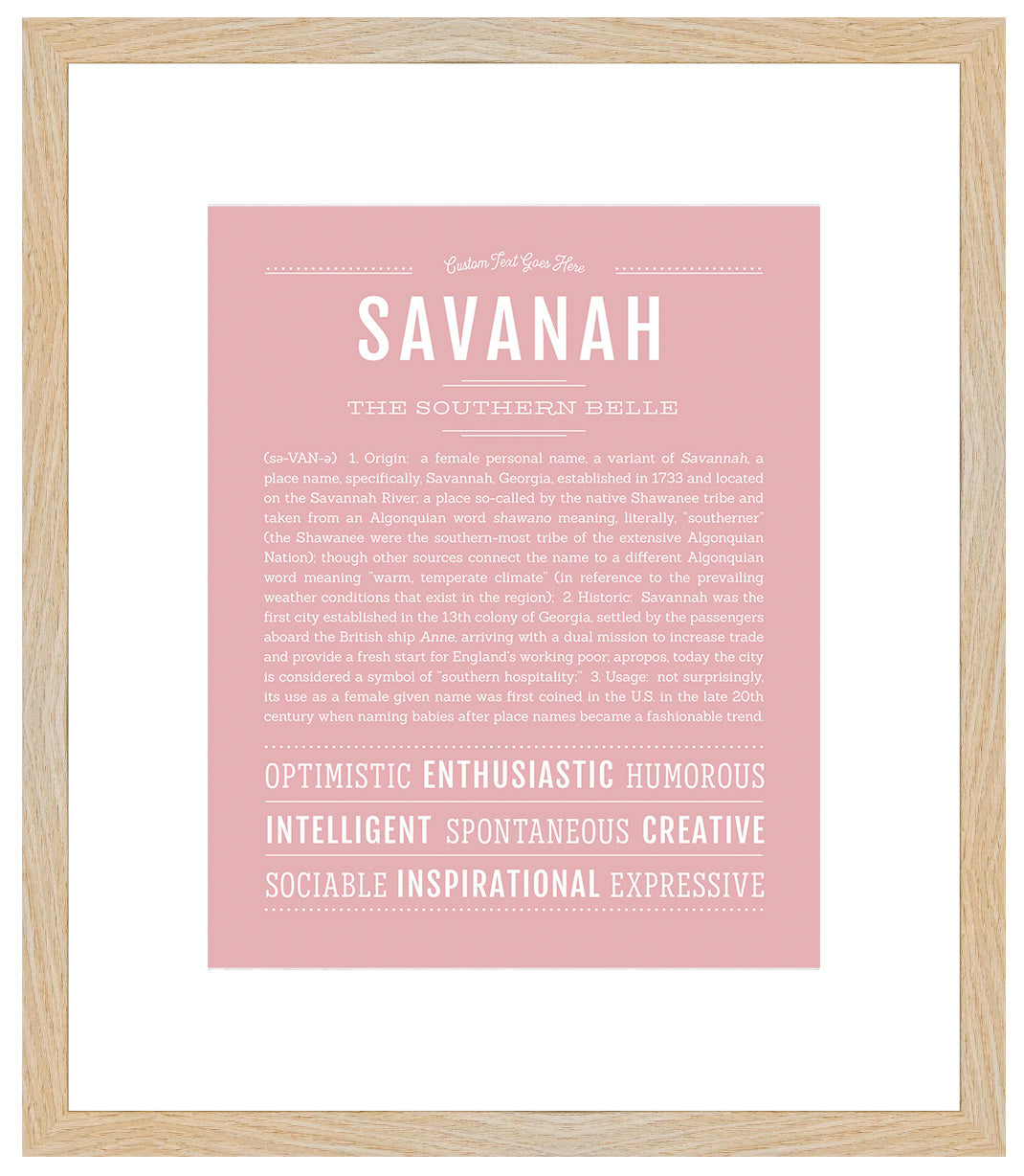 Savanah Personalized Name Meaning Art Prints – Name Stories