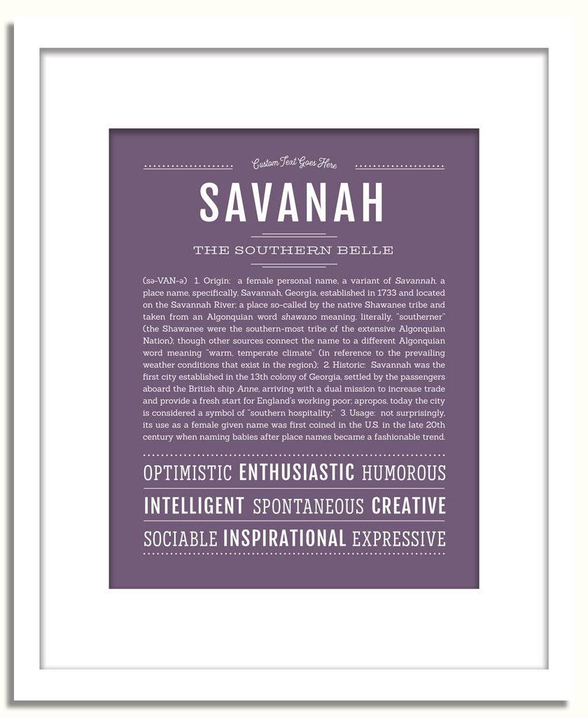 Savanah Personalized Name Meaning Art Prints – Name Stories