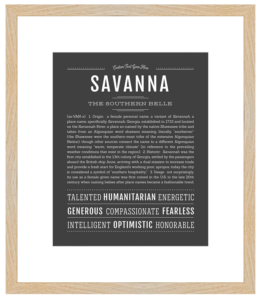 Savannah FBB イタリア語　黒枠 Savanna Personalized Name Meaning Art Prints – Name Stories