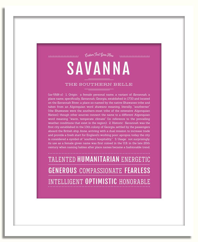 Savanna Personalized Name Meaning Art Prints – Name Stories