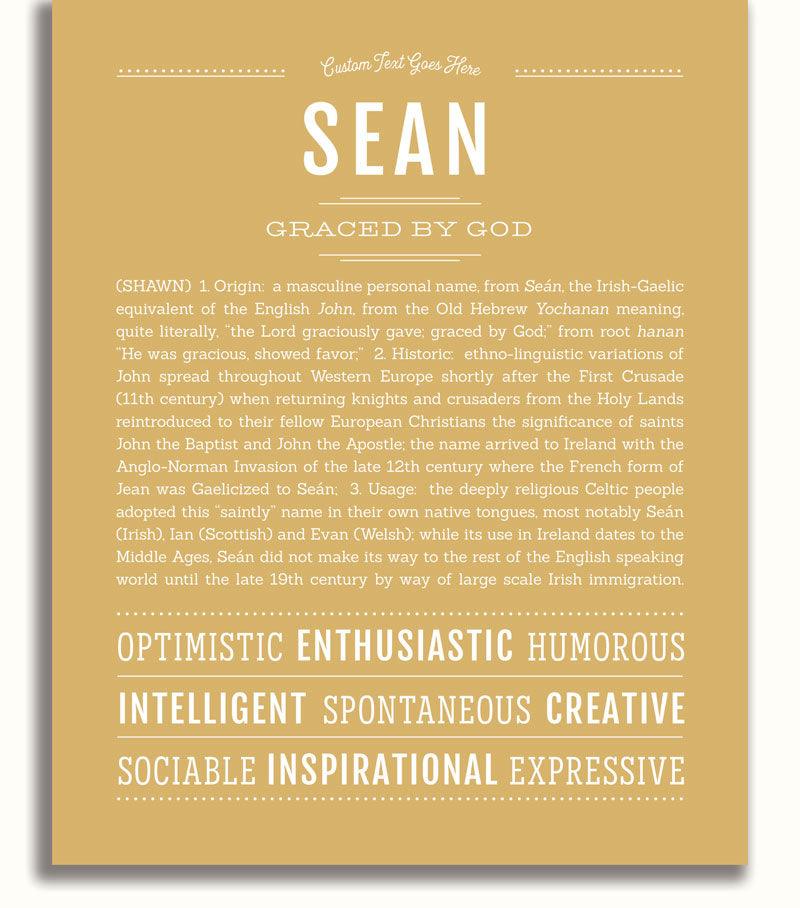 Sean Name Sean Personalized Name Meaning Art Prints – Name Stories