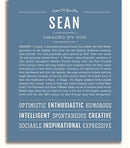 Sean Personalized Name Meaning Art Prints – Name Stories