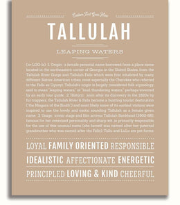 Tallulah Personalized Name Meaning Art Prints – Name Stories