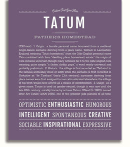 Tatum Monogram Tatum Personalized Name Meaning Art Prints – Name Stories