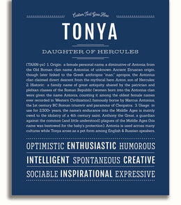 Tonya Sign Tonya Personalized Name Meaning Art Prints – Name Stories