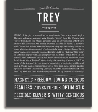 Trey Text Trey Personalized Name Meaning Art Prints – Name Stories