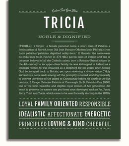 Tricia Personalized Name Meaning Art Prints – Name Stories