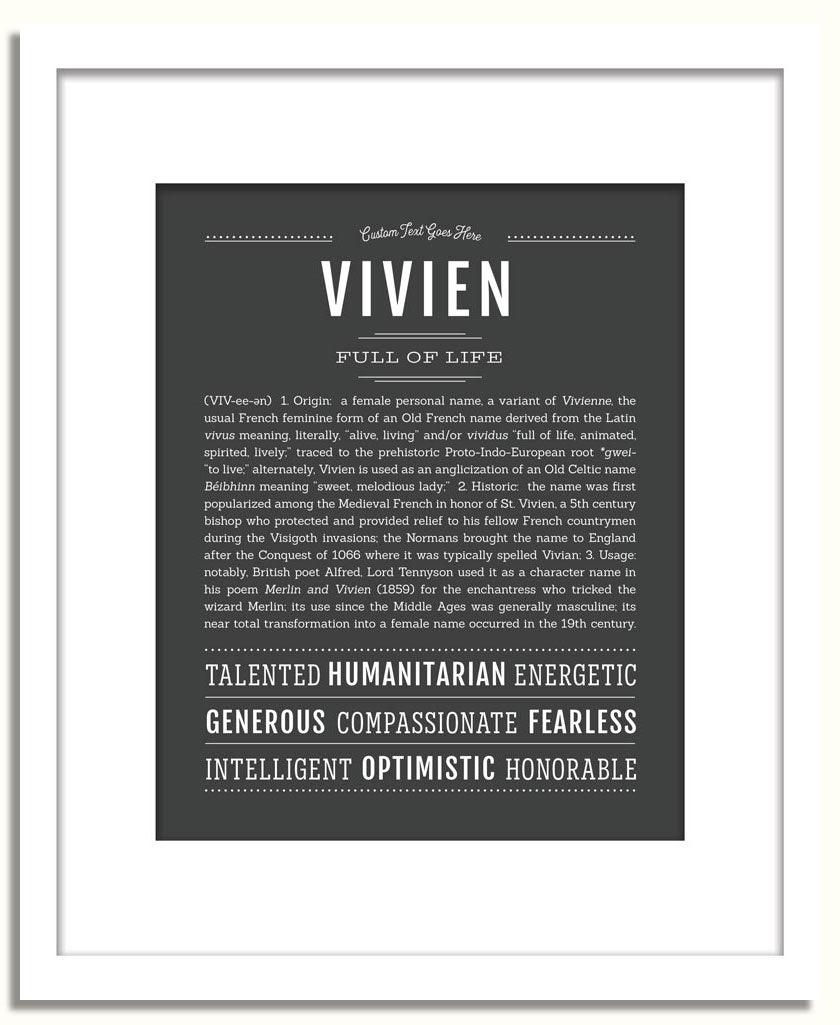 Vivien Personalized Name Meaning Art Prints – Name Stories