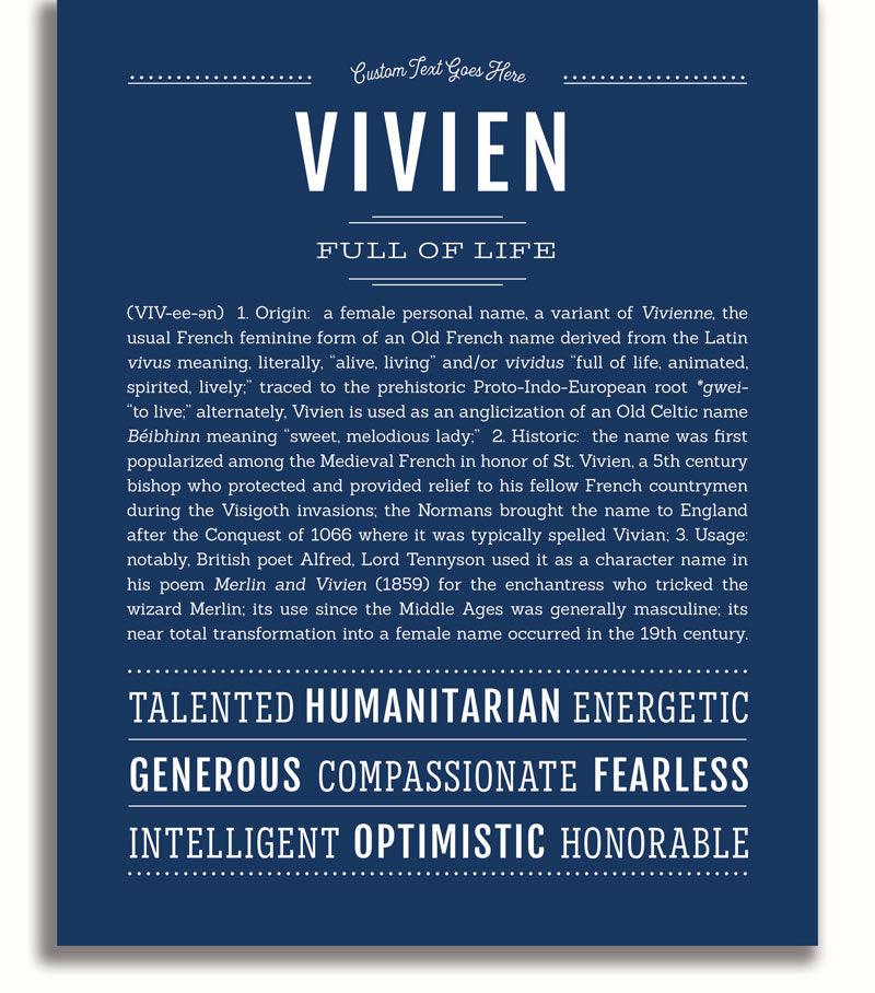 Vivien Personalized Name Meaning Art Prints – Name Stories