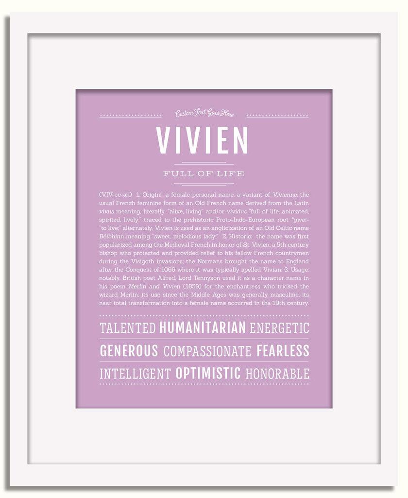 Vivien Personalized Name Meaning Art Prints – Name Stories