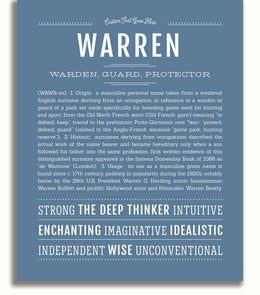 Warren Personalized Name Meaning Art Prints – Name Stories