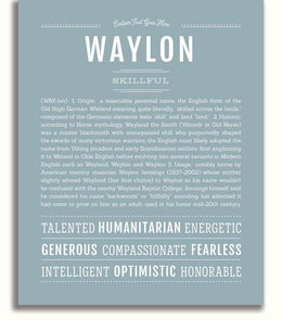 Waylon In Cursive Waylon Personalized Name Meaning Art Prints – Name Stories