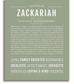 Zackariah Personalized Name Meaning Art Prints – Name Stories
