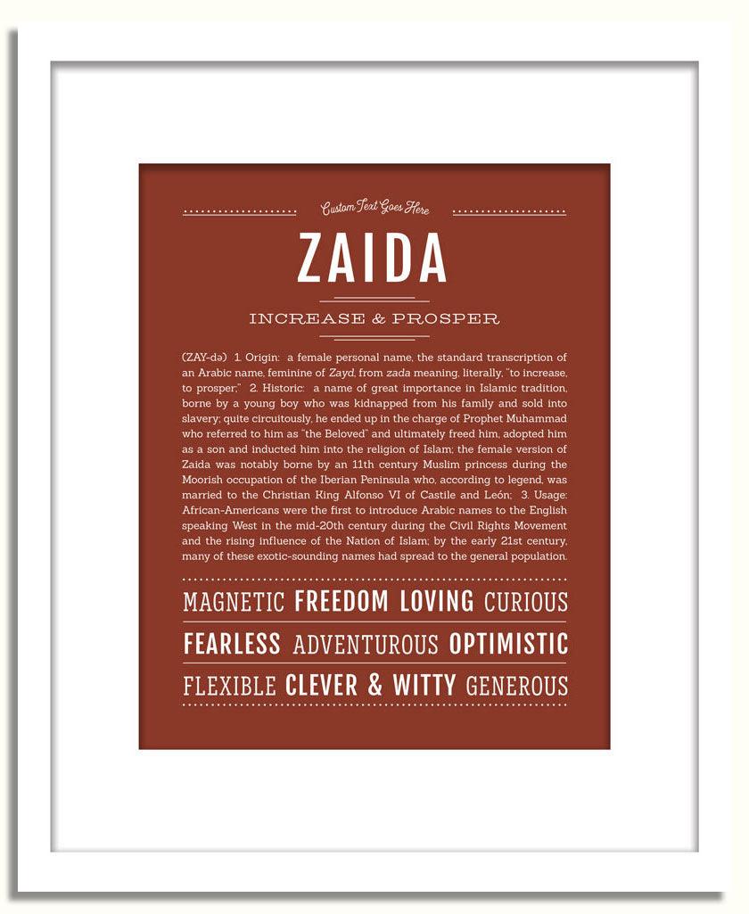 Zaida Personalized Name Meaning Art Prints – Name Stories