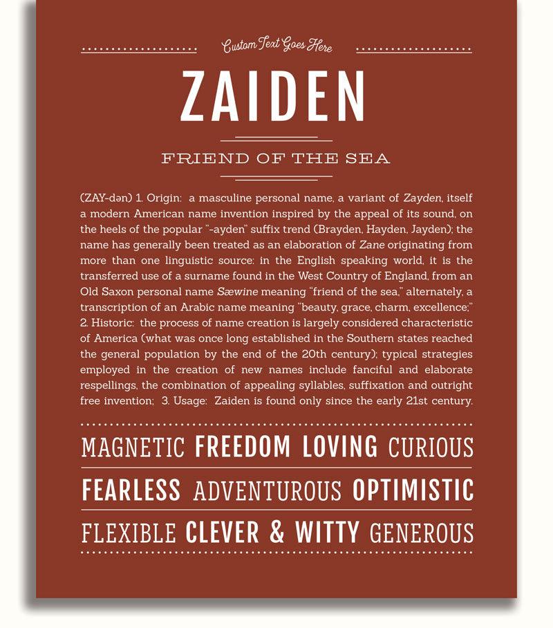 Zaiden Personalized Name Meaning Art Prints – Name Stories
