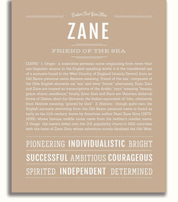 Zane Word Zane Personalized Name Meaning Art Prints – Name Stories