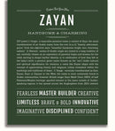 Zayan Personalized Name Meaning Art Prints – Name Stories