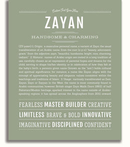 Zayan Name Zayan Personalized Name Meaning Art Prints – Name Stories
