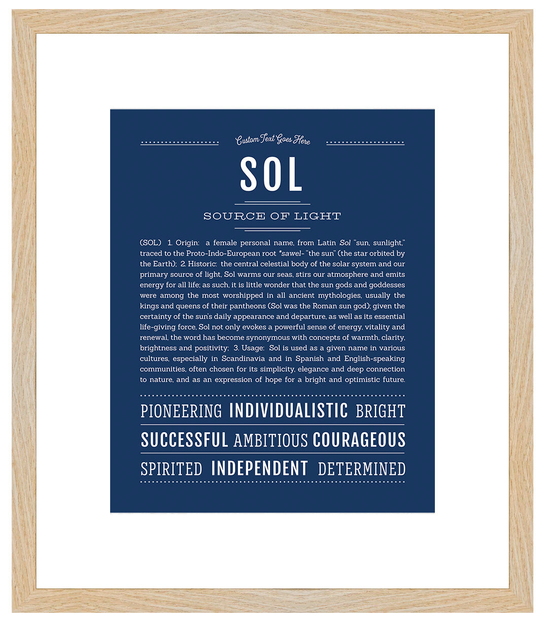 Sol Personalized Name Meaning Art Prints – Name Stories